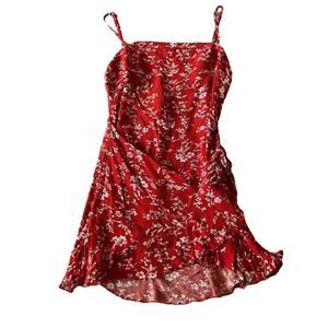 Zufal Womens/ Teen Red Floral Mini Dress Size Medium Western Faux Wrap